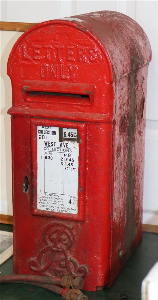 A rare Edward VII post box with brackets and key height 50.5cm